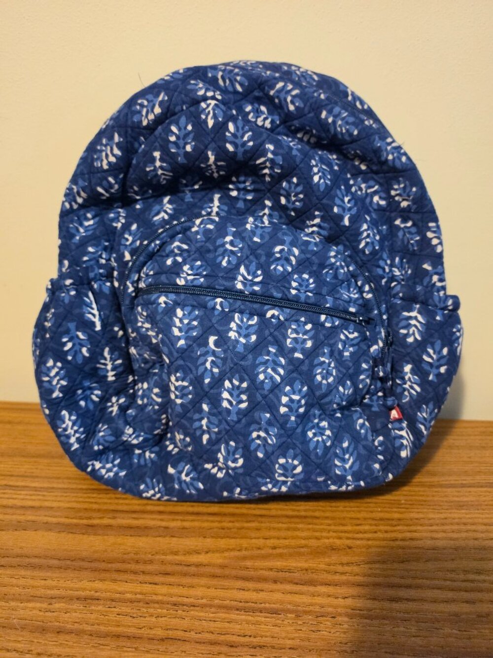 Anju Block Printed Quilted Cotton Backpack Blue White Floral